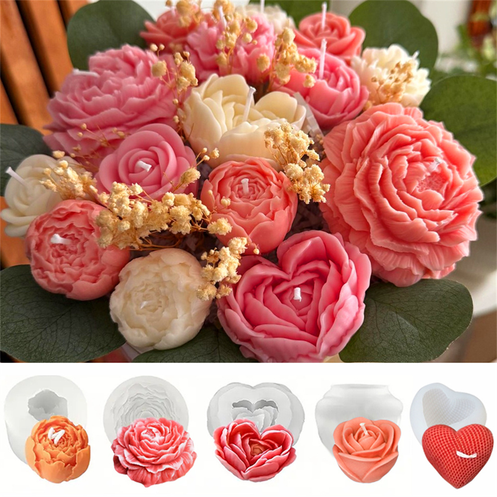 Scented Candle Set - 5PCS Floral Silicone Mold Set 3D