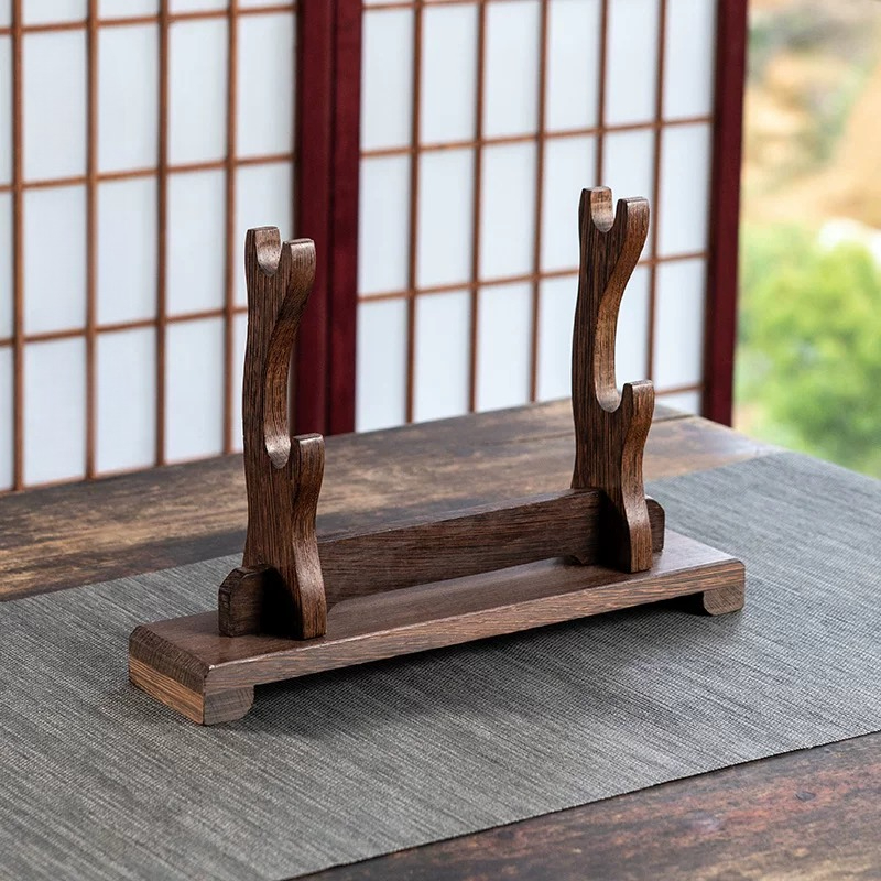 Home Decor Exhibition - Wenge Wood Sword Display Stand, Vertical