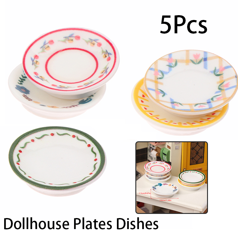 5Pcs 1/12 Dollhouse Mini Plate - Home Decor Kitchen 评论和价格