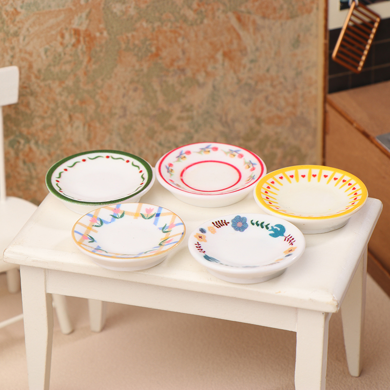 5Pcs 1/12 Dollhouse Mini Plate - Home Decor Kitchen 评论和价格