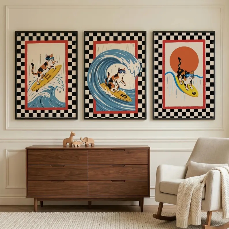 3pcs Retro Japanese Wave Cat S - Home Decor Cat 评论和价格