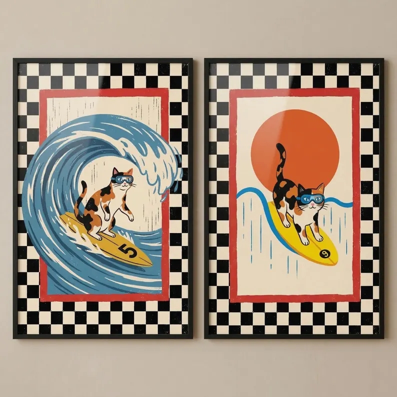 3pcs Retro Japanese Wave Cat S - Home Decor Cat 评论和价格