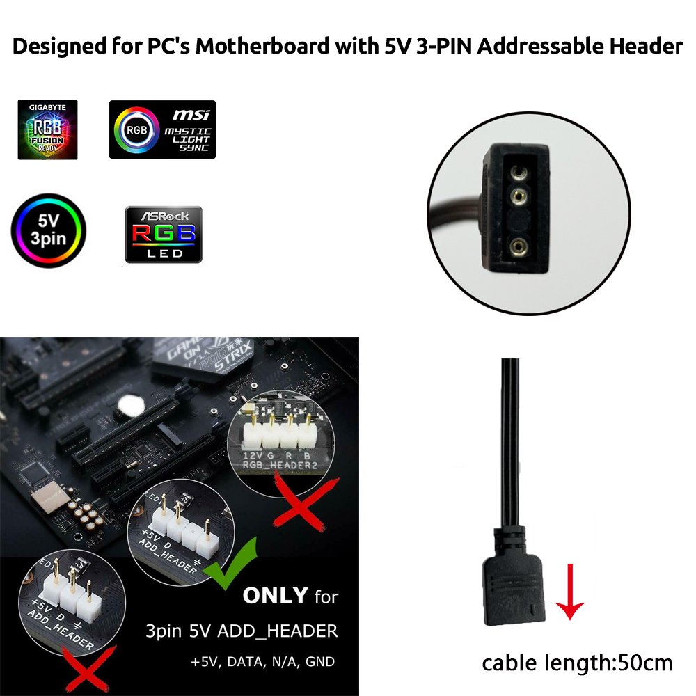 5V ARGB 3Pin Header for Asus A - Led Strip Lights 评论和价格